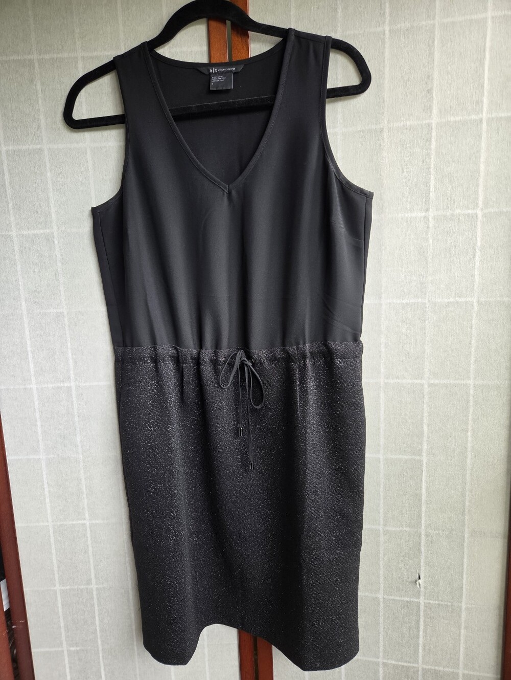A|X Armani Exchange Black Metallic Glitter Waist Tie Tank Chic Dress LBD Size 8